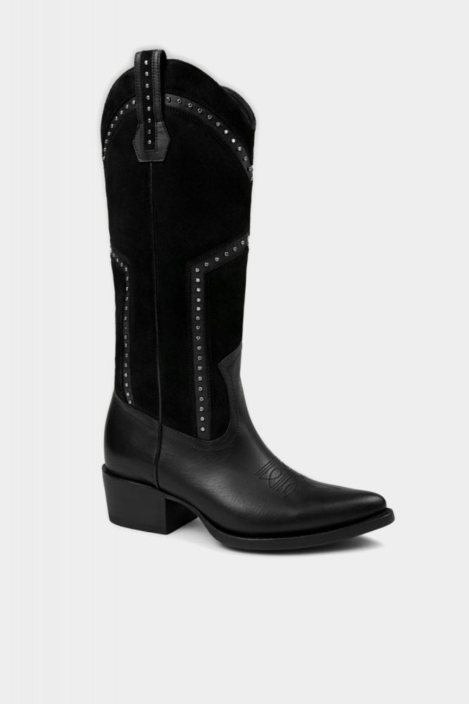 botas negras de moda estilo texano con gamuza color negro