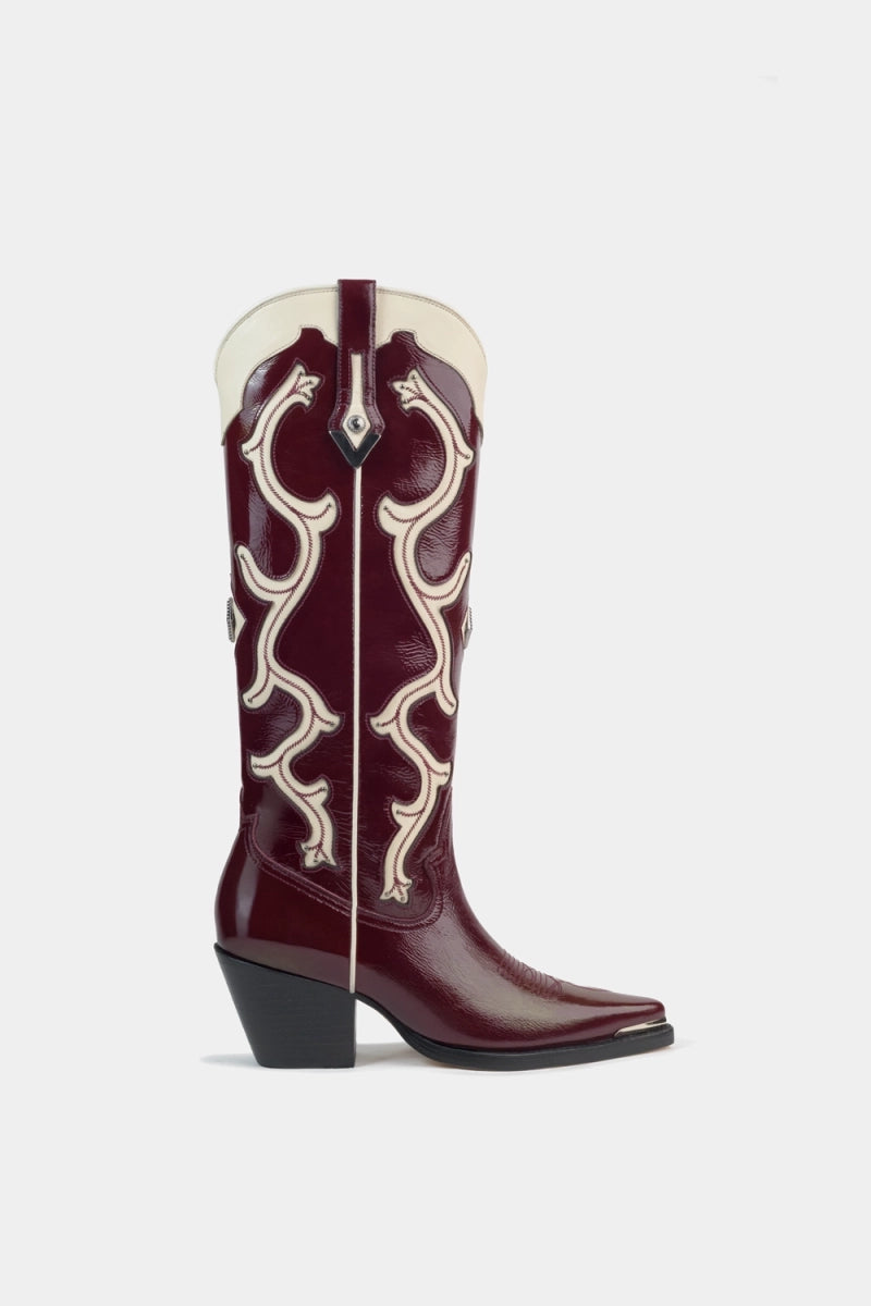 Botas western burgundy estilo Dua Lipa