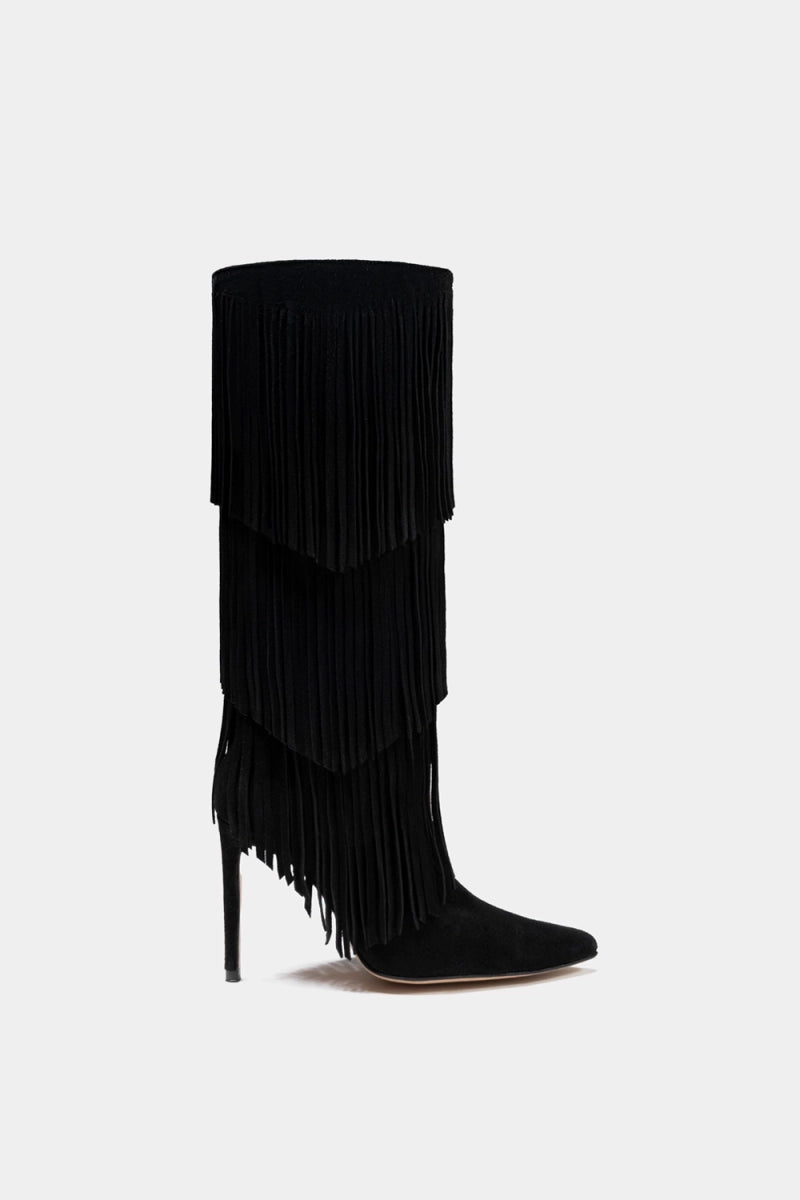 Botas negras con flecos para mujer