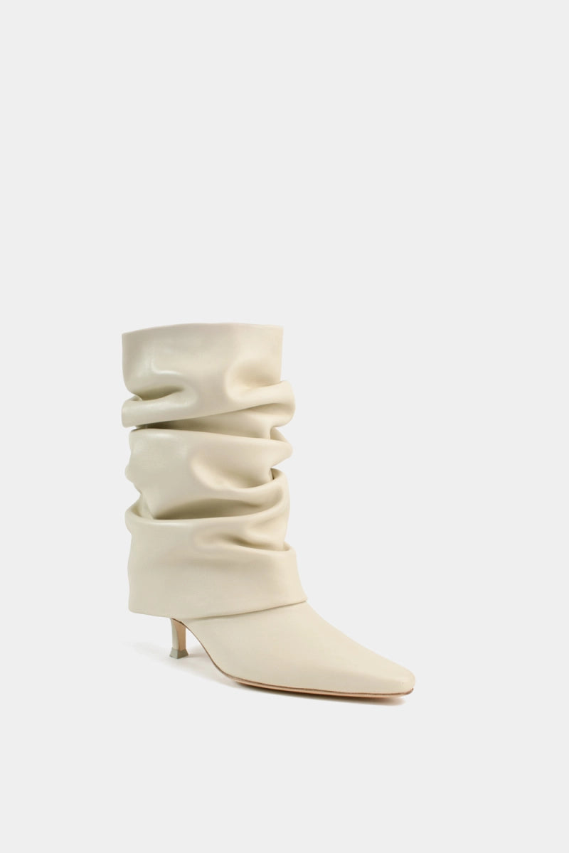 Botines de piel para mujer con tubo arrugado de diseñador