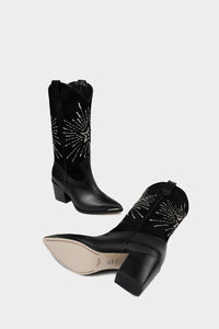 bota negra de piel estilo western