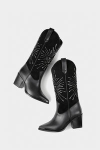 black leather western fashion boots