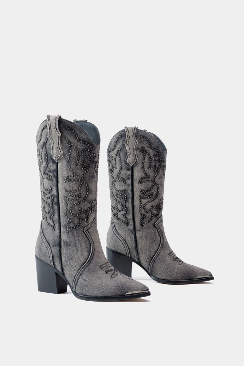botas western de mezclilla deslavada obscura estilo hiphop